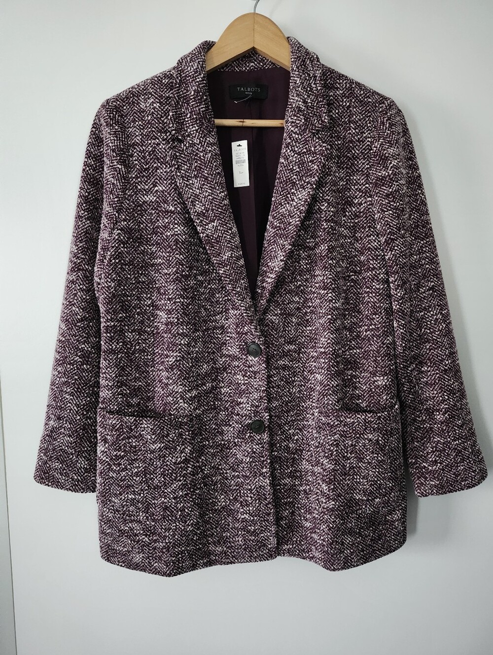 TALBOTS Dark Plum Tweed Blazer Classic Chic Jacket Preppy Office Size 16P NWT